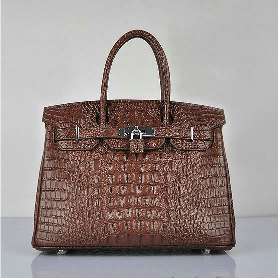 H6088 Hermes Birkin 30cm Borsa Croco in pelle marrone H6088 Silv